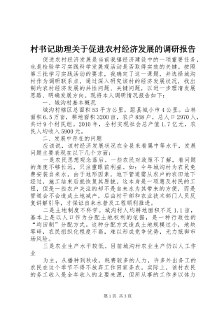 村书记助理关于促进农村经济发展的调研报告 