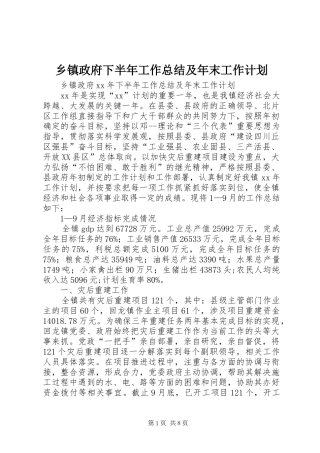 乡镇政府下半年工作总结及年末工作计划