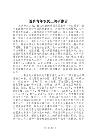 返乡青年农民工调研报告 