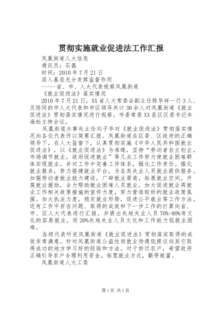 贯彻实施就业促进法工作汇报 
