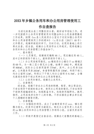 20XX年乡镇公务用车和办公用房管理使用工作自查报告