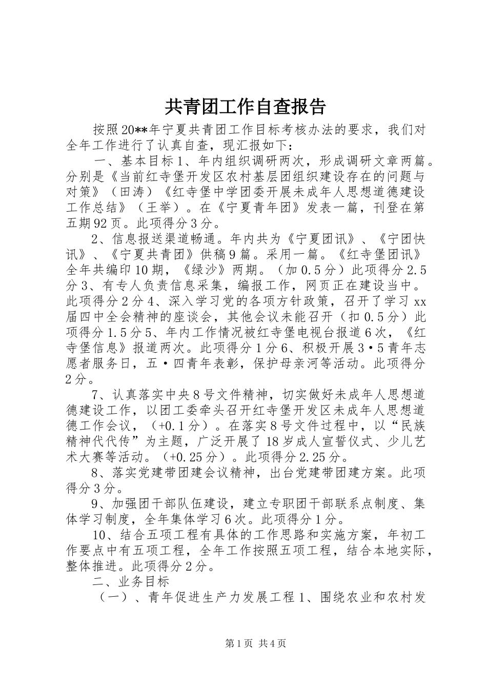 共青团工作自查报告 _第1页