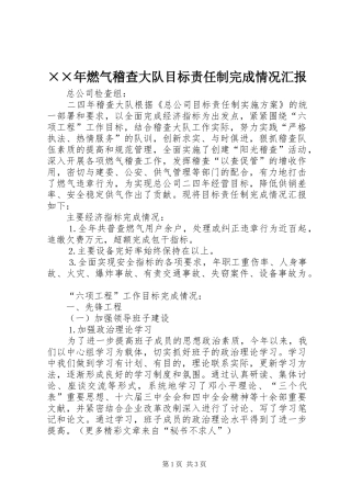 ××年燃气稽查大队目标责任制完成情况汇报 