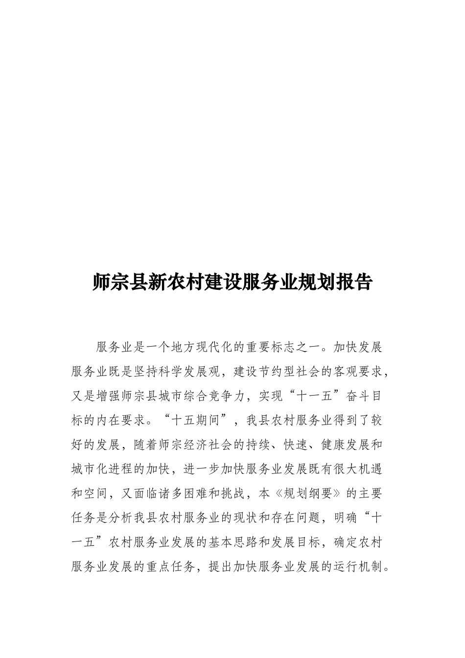 师宗县新农村建设服务业规划报告_第1页