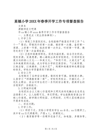 某镇小学20XX年春季开学工作专项督查报告