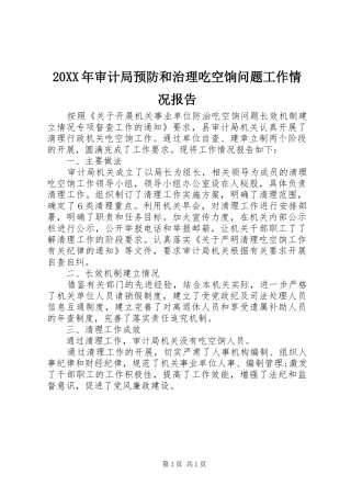 20XX年审计局预防和治理吃空饷问题工作情况报告