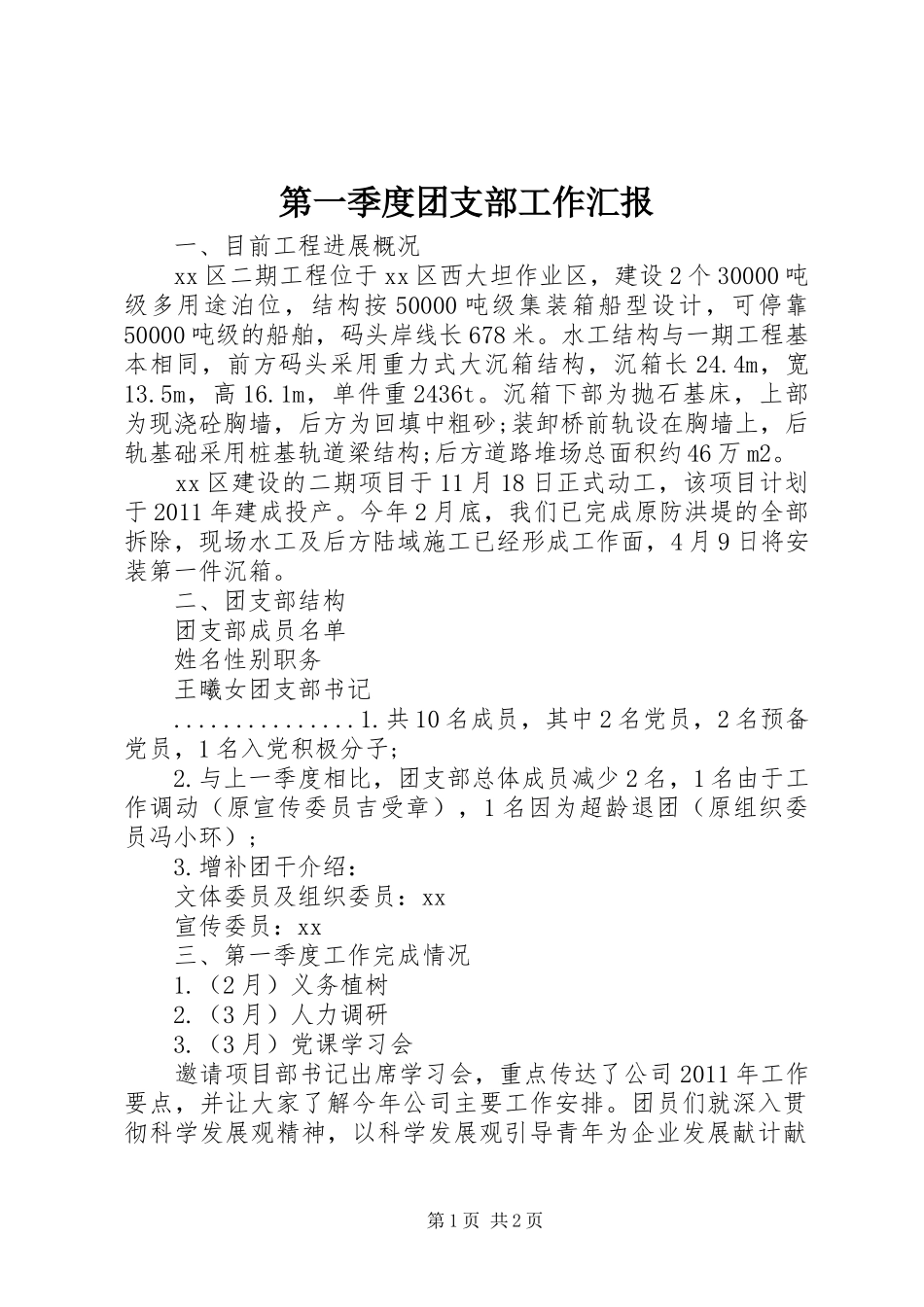 第一季度团支部工作汇报 _第1页