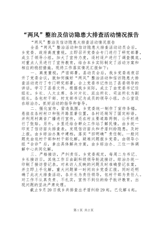 “两风”整治及信访隐患大排查活动情况报告 