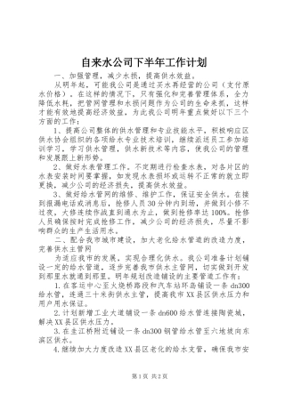 自来水公司下半年工作计划