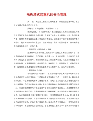 《安全管理论文》之浅析塔式起重机的安全管理 