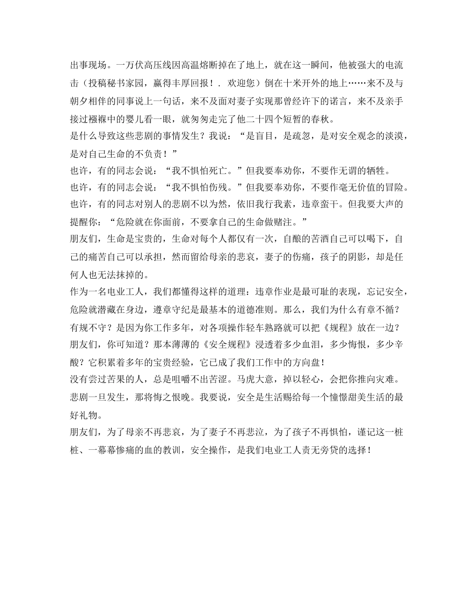 《安全管理文档》之电力安全演讲稿 _第2页