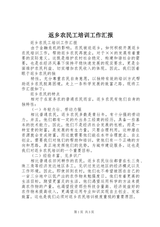 返乡农民工培训工作汇报 