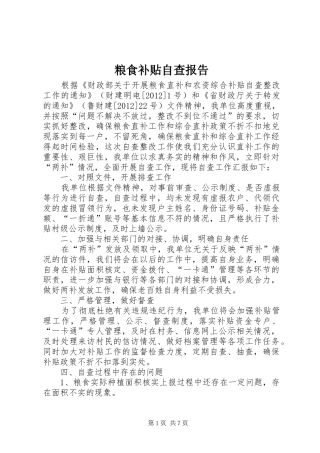 粮食补贴自查报告 