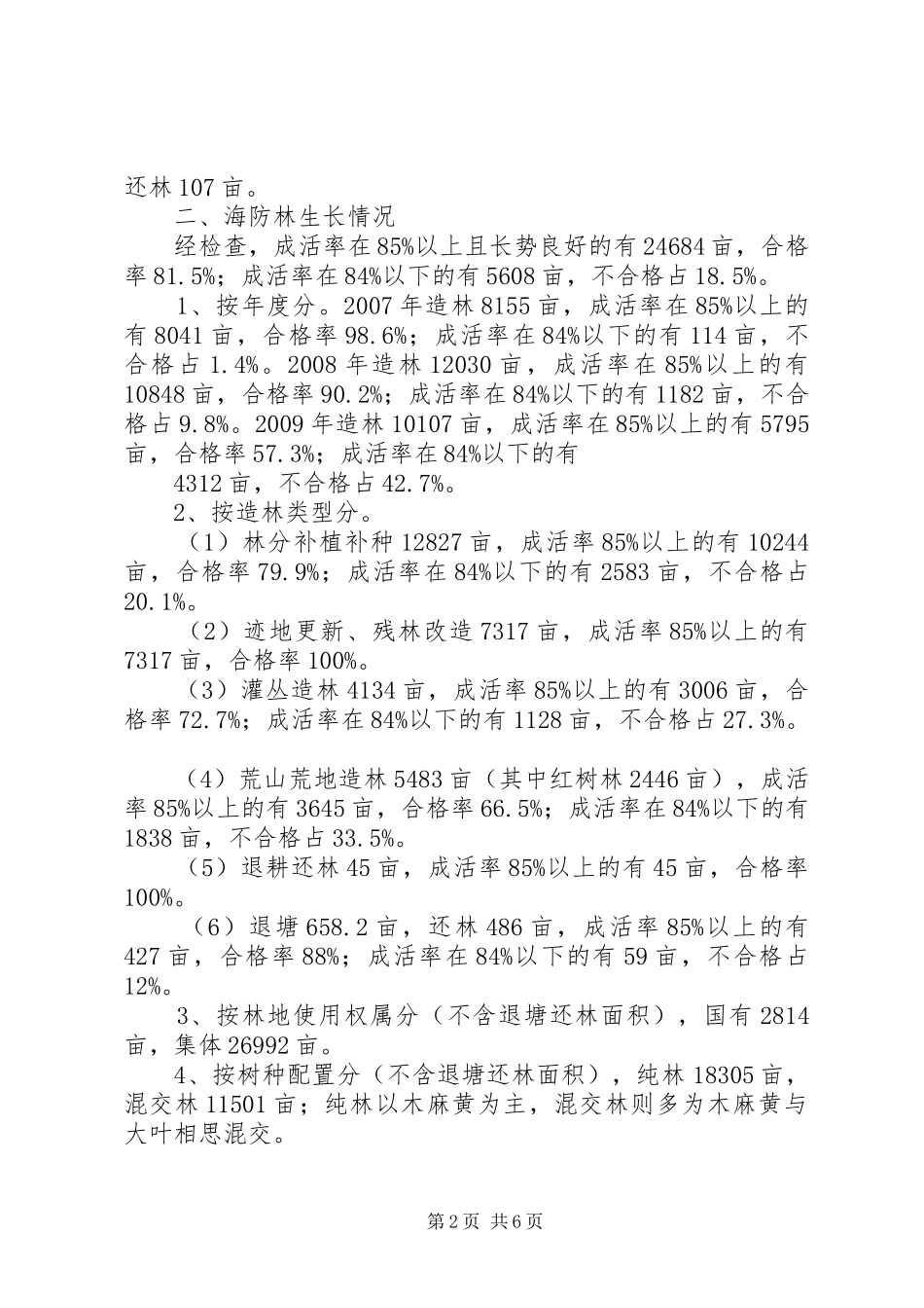 海防林建设情况的自查报告 _第2页