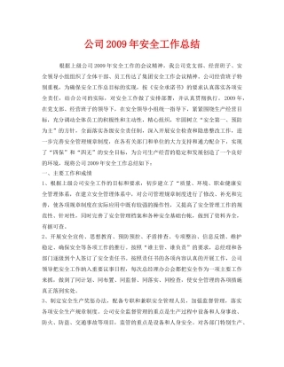 《安全管理文档》之公司2009年安全工作总结 