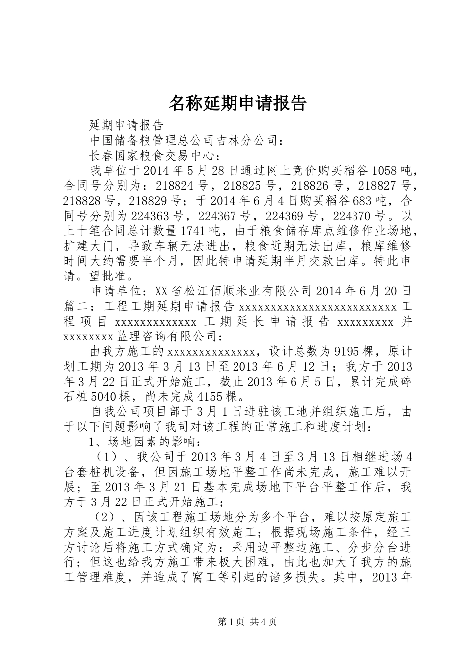 名称延期申请报告 _第1页
