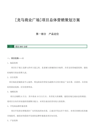 XXXX年2月12日广安市龙马商业广场项目总体营销策划方案