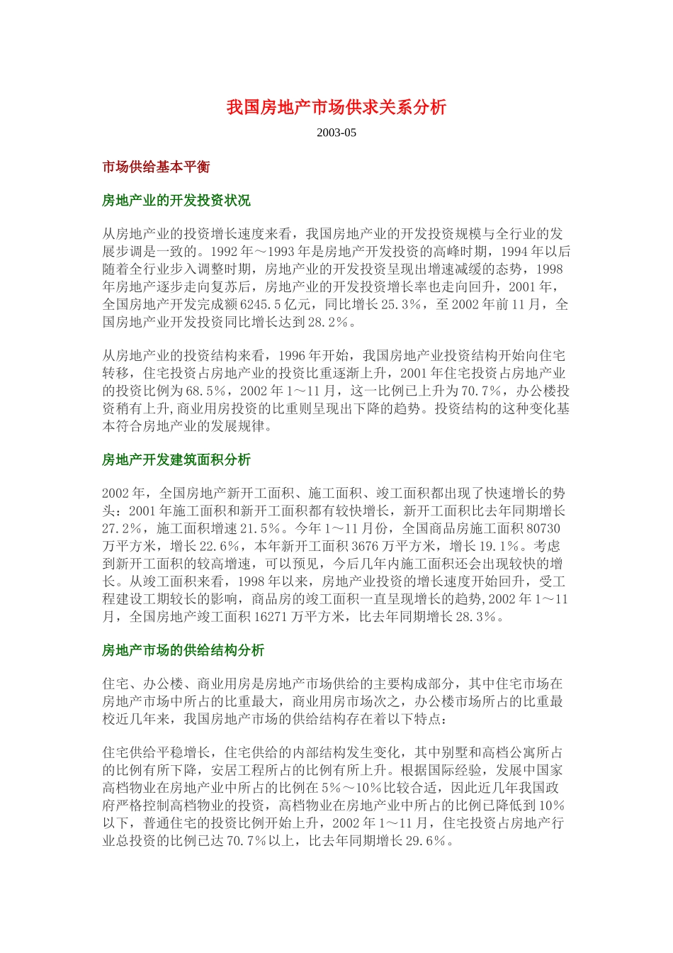 中国房地产市场供求关系分析报告_第1页