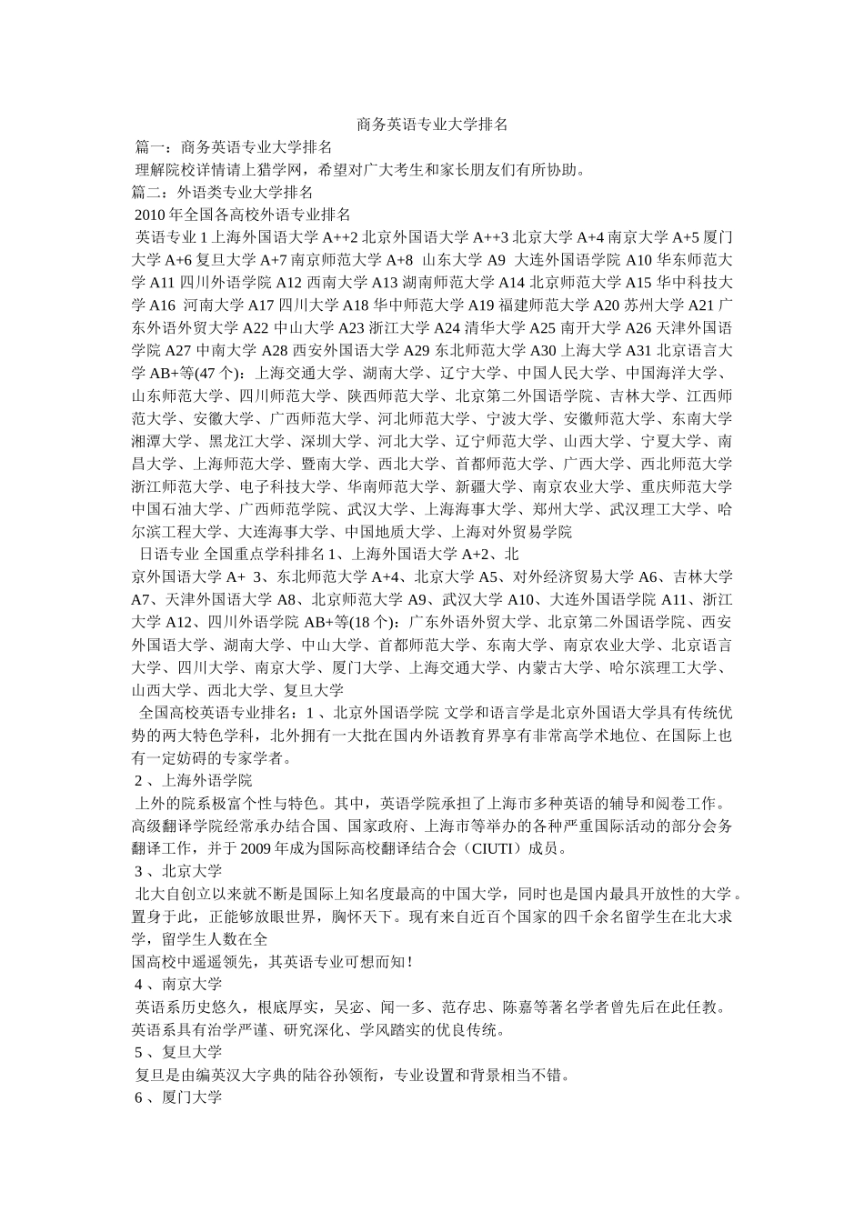 商务英语专业大学排名参考 _第1页