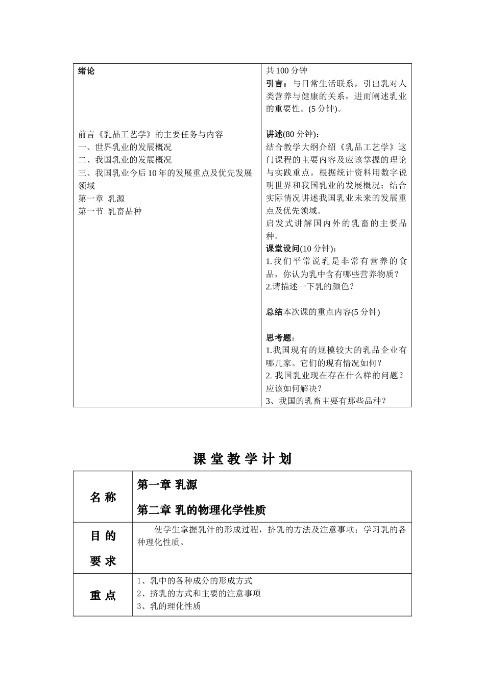 乳品课堂教学计划_第2页