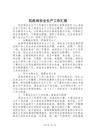 民政局安全生产工作汇报 