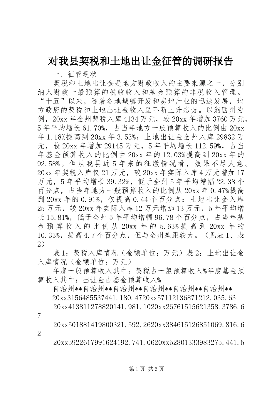 对我县契税和土地出让金征管的调研报告 _第1页