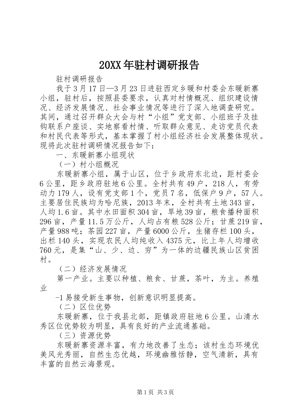 20XX年驻村调研报告_第1页