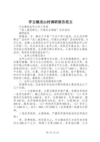 孚玉镇龙山村调研报告范文 