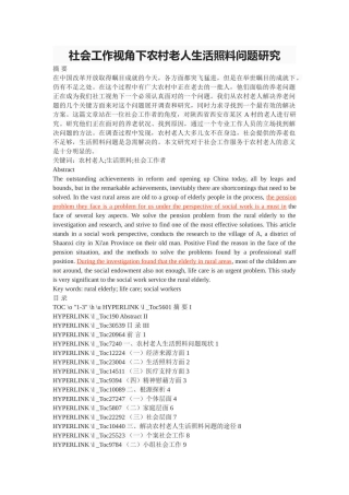 社会工作视角下农村老人生活照料问题研究 