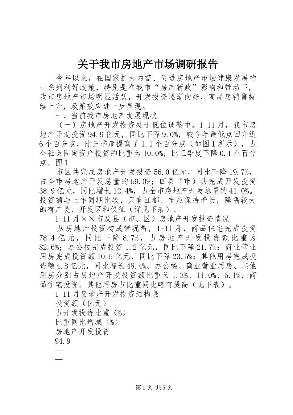 关于我市房地产市场调研报告 _第1页