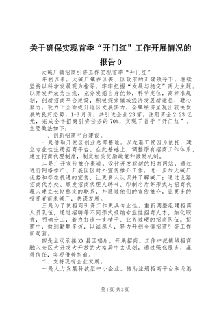 关于确保实现首季“开门红”工作开展情况的报告0 