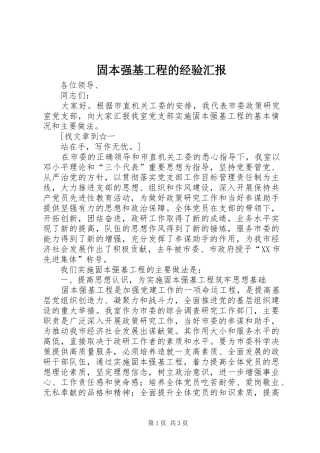 固本强基工程的经验汇报 