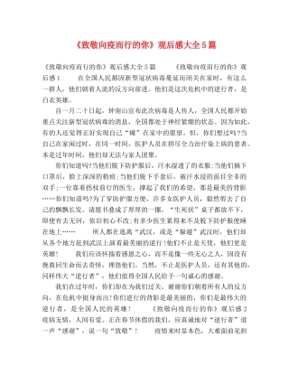 《致敬向疫而行的你》观后感大全5篇 