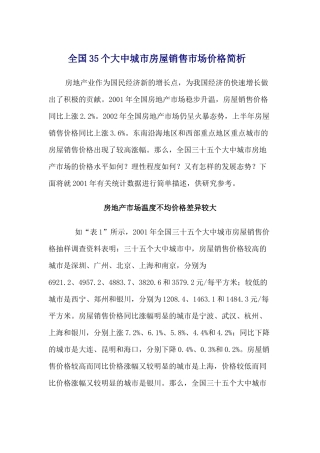 全国35个大中城市房屋销售市场价格简析