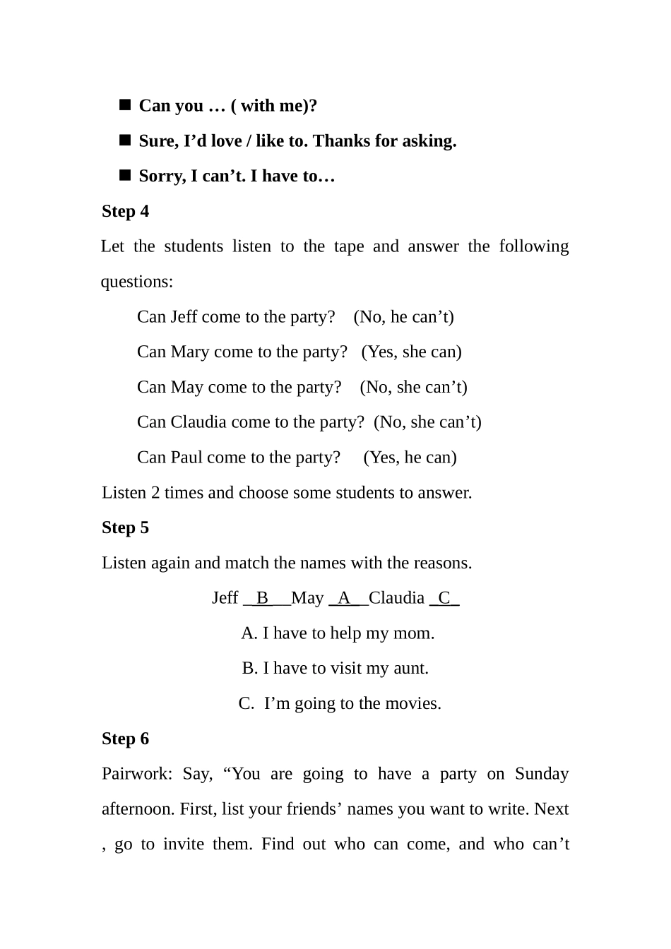 unit 1 can you come to my party教案4（鲁教版七年级下）doc--初中英语 _第3页