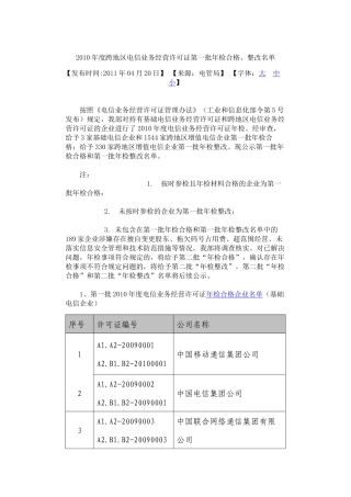 X年度跨地区电信业务经营许可证第一批年检合格
