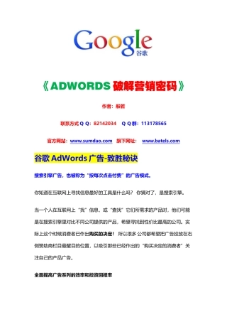 ADWORDS破解营销密码最新版本
