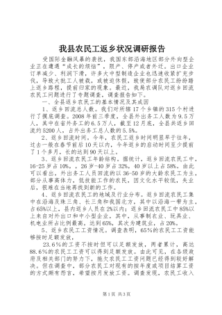 我县农民工返乡状况调研报告 