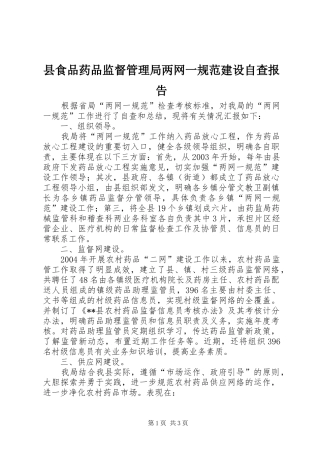 县食品药品监督管理局两网一规范建设自查报告 