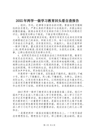 20XX年两学一做学习教育回头看自查报告