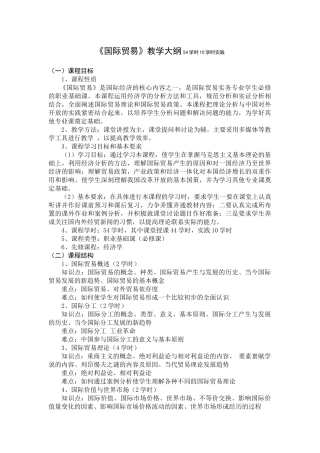 国际贸易及管理知识教学大纲