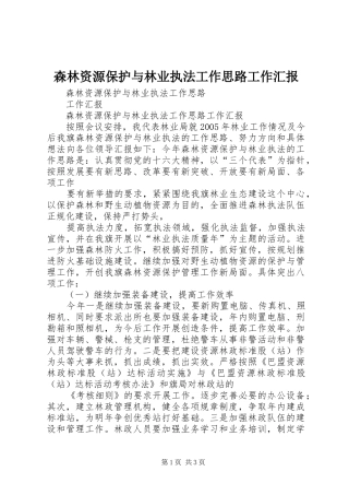 森林资源保护与林业执法工作思路工作汇报 