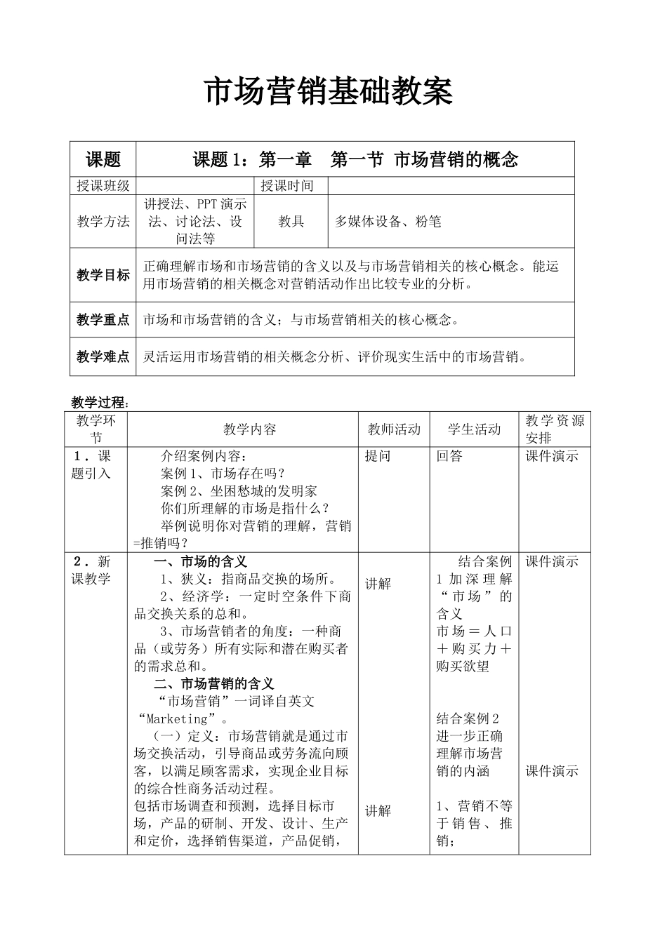 市场营销基础(全)教案(135页)_第1页