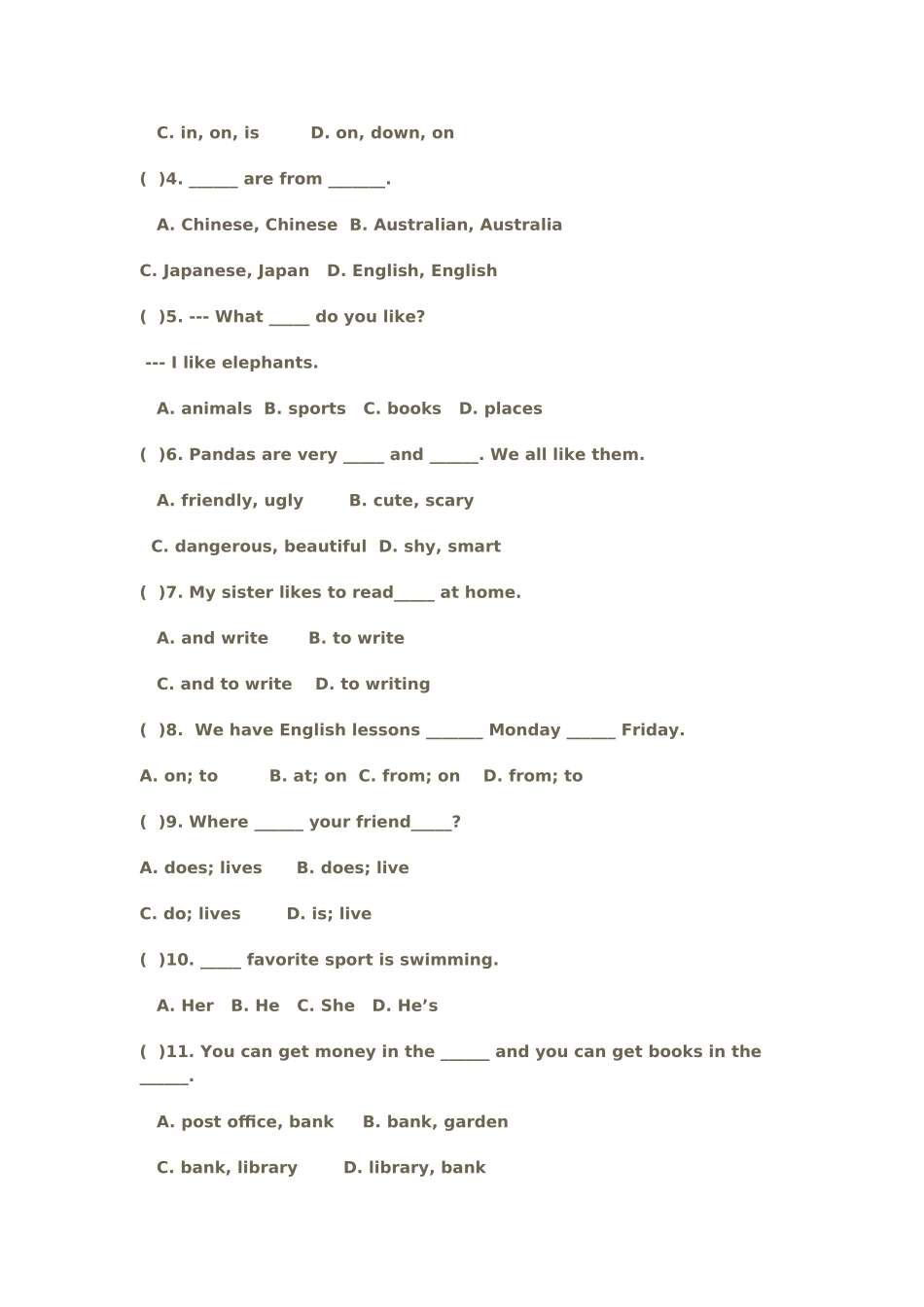 unit 1-3 月考试题 （人教版七年级上）doc--初中英语 _第2页