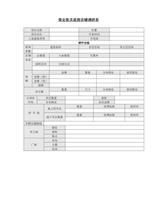 商业地产调研--商业街及底商店铺调研表