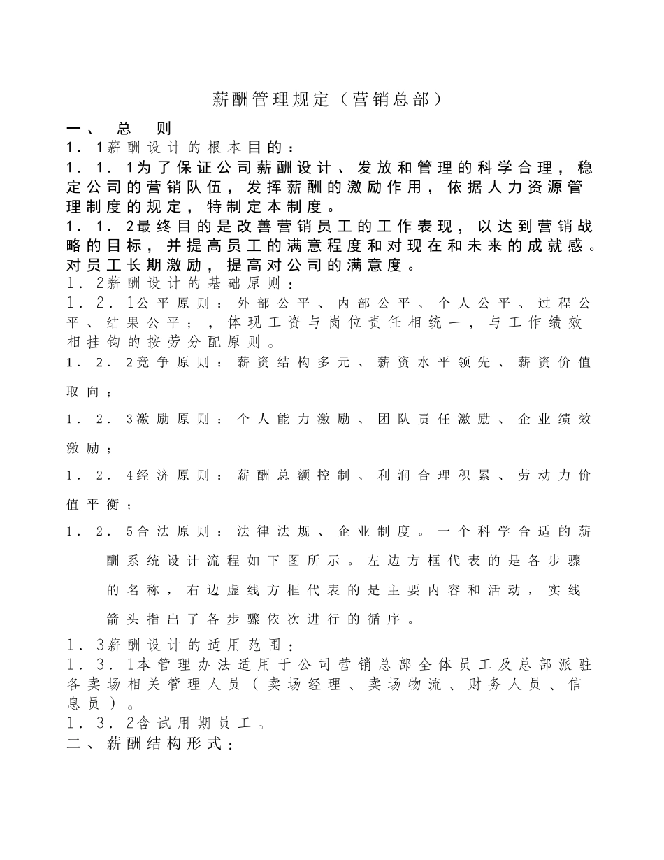 【实例】杭州时尚轩服饰-营销总部 薪酬管理规定_第1页