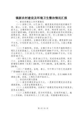 镇新农村建设及环境卫生整治情况汇报 
