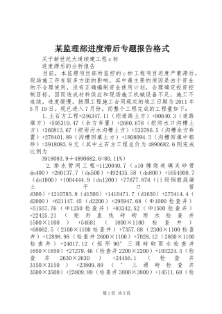 某监理部进度滞后专题报告格式 