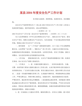 《安全管理文档》之某县2004年度安全生产工作计划 