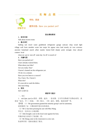 unit 14 have you packed yet 教案3（人教新目标九年级）doc--初中英语 